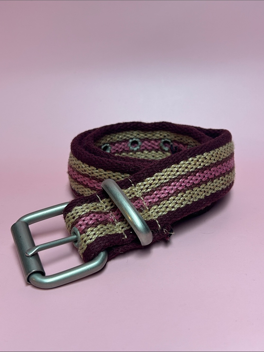 Striped Woven woMen's Belt in Burgundy, Pink & Tan